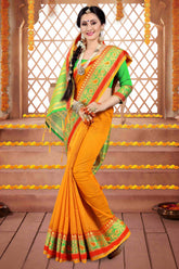 Orange Cotton Silk Woven Saree